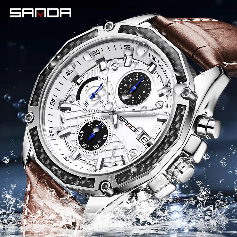 

New 2023 SANDA 5301 Quartz Watch Belt with Three Eyes and Six Needles Fashion Trend with Calendar Men's Fluorescent Quartz Watch