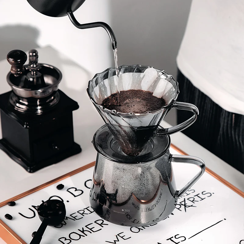 

ONEISALL Coffee Dripper Glass Coffee Filter Cup Hand-Pour Coffee Maker Suit Strainer Dripper Set