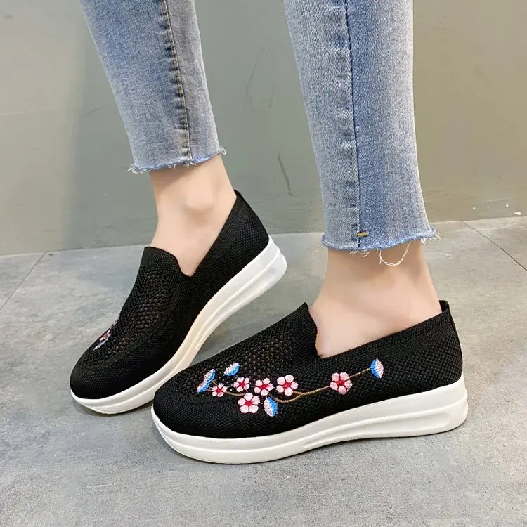 Женские сетчатые дышащие удобные кроссовки с цветочным принтом мягкая