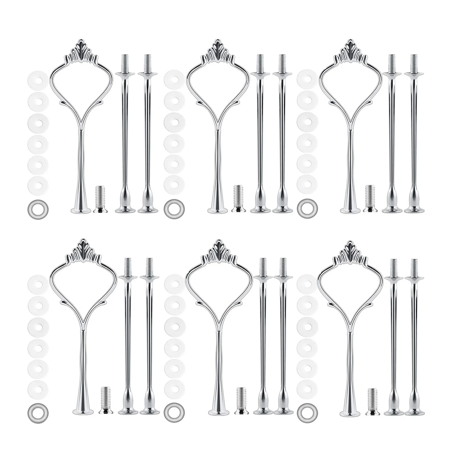 

6 Set Tray Hardware for Cake Stand 3 Tier Cake Stand Fitting Hardware Holder for Wedding and Party Serving Tray(Silver)
