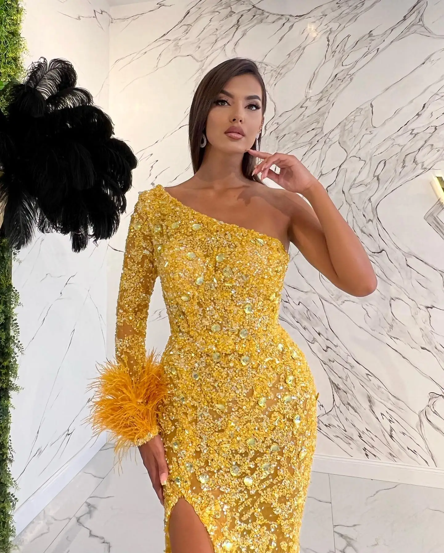 

Женское платье-Русалка на одно плечо, вечернее платье до пола с разрезом сбоку, платье для выпускного вечера, Новое поступление