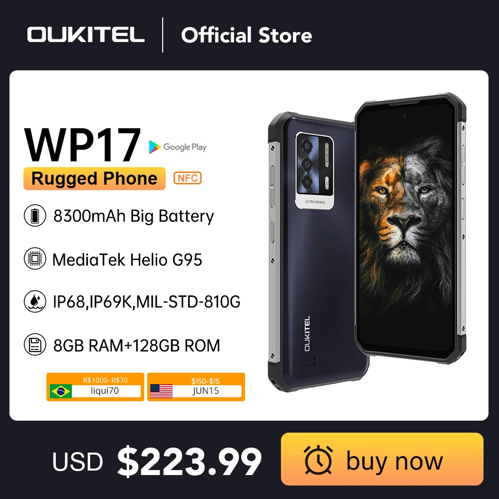 Oukitel WP17 Rugged Smartphone 8GB+128GB 6.78“FHD+ 8300MAH Android 11 Mobile Phone 64M+16M NFC Cell Phone