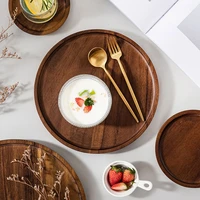 solid wood round tray kitchen tableware dessert plate japanese wooden tea tray kitchen dried fruit cake snack walnut color plate