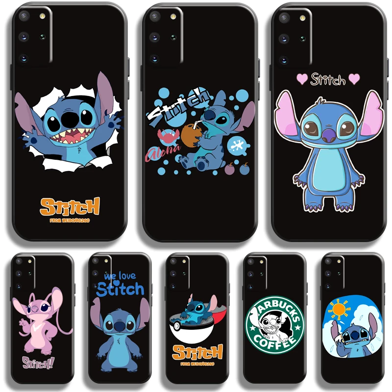 

Cartoon Cute Lilo Stitch For Samsung Galaxy S21 S20 Plus Ultra S21 S20 FE 5G Phone Case Liquid Silicon Black Soft