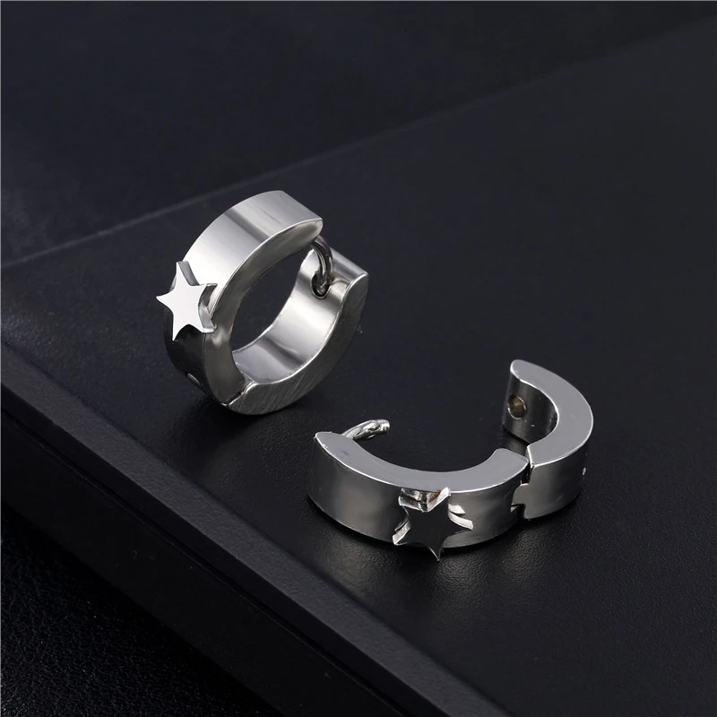 

Lovely Star Hoop Earrings Women Men's Stainless Titanium Steel Round Circle Earring Gift For Friends Piercing Ear Jewelry
