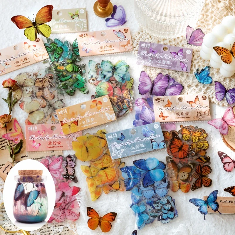 

40 PCS Vintage Butterfly PET Transparent Stickers Set for Scrapbook Resin Molds DIY