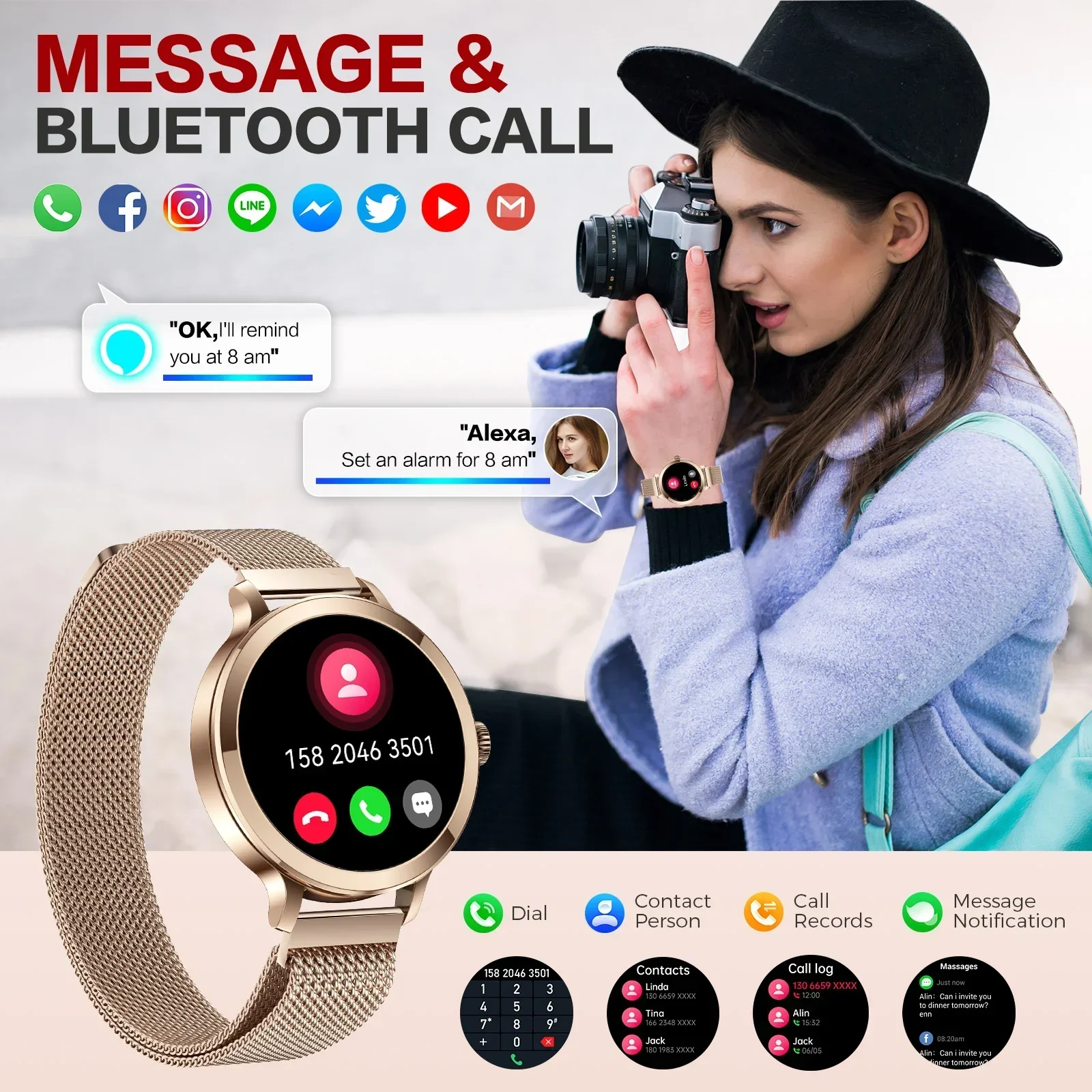 Смарт-часы AMOLED 2024 дюйма с Bluetooth пульсометром тонометром и мониторингом здоровья