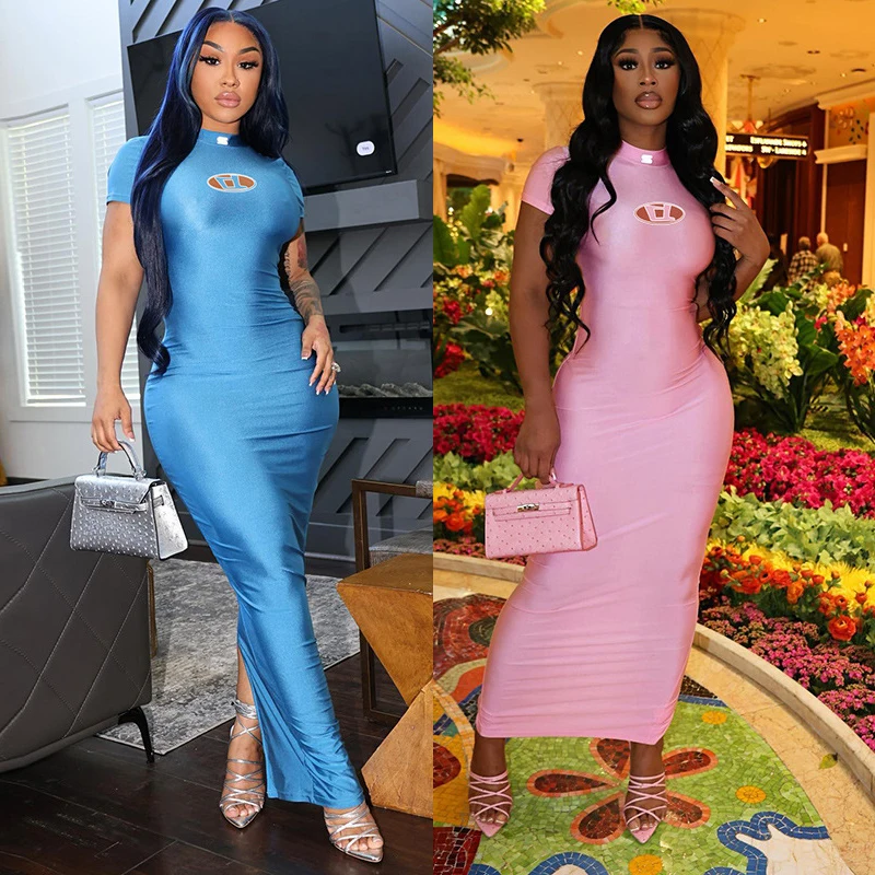 

Long Y2K Pink Dress Sexy Club Party Bodycon Fashion Dresses Women 2023 Summer Clothes Elegant Streetwear Maxi Casual Dresses