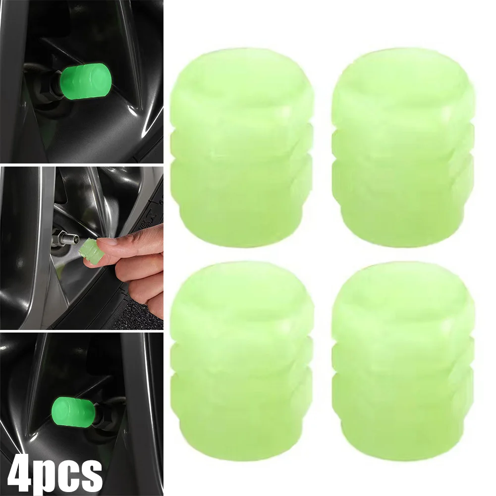 

4Pcs Eye-catching Glow Night Tire Valve Cap Luminous Car Vehicle Wheel Prank Valve Cap Glow Dust Cover 1.2x1.6cm Gift Funny