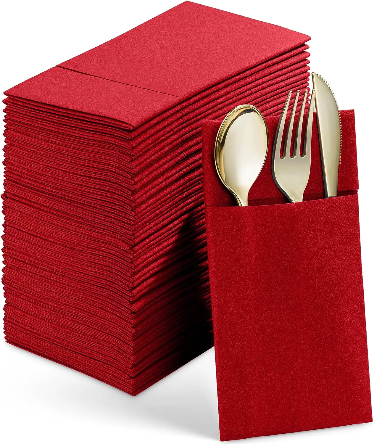 

50PCS Disposable Linen-Feel Dinner Napkins with Built-in Flatware Pocket ,Prefolded Cloth Like Paper Napkins For Wedding Party