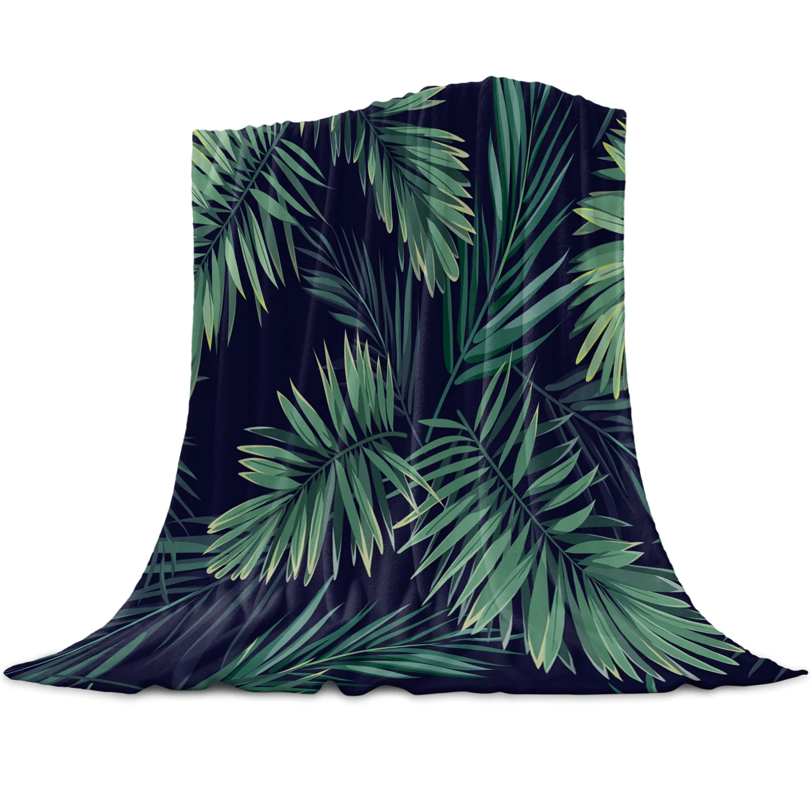 

Tropical Leaves Green Blanket Mat Coral Fleece Throw for Bed Home Bedroom Sheet Kids Aldult Flannel Blankets