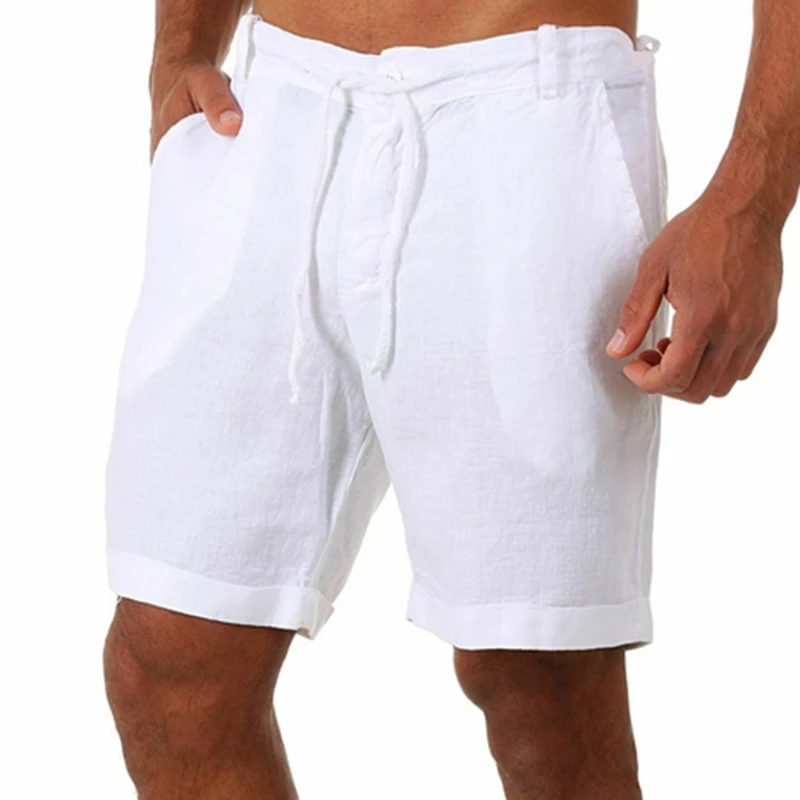 

Mens Casual Shorts Lace-Up Sweatpants Shorts Solid Color Summer Cotton And Linen Shorts Casual Trunks Fitness Trousers