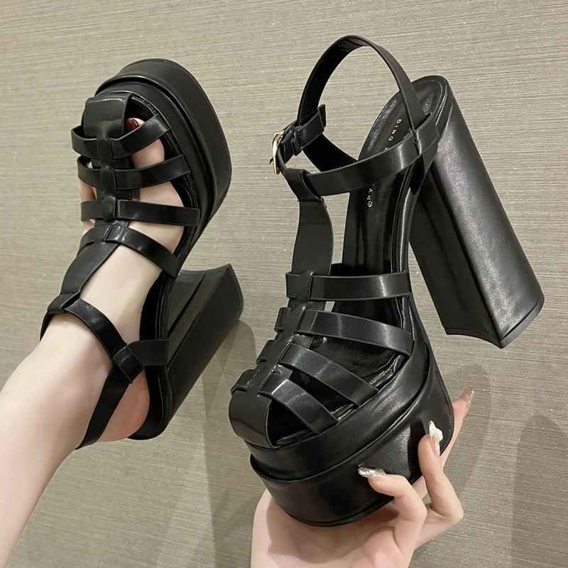 

Женские босоножки на высоком каблуке, из ПУ кожи