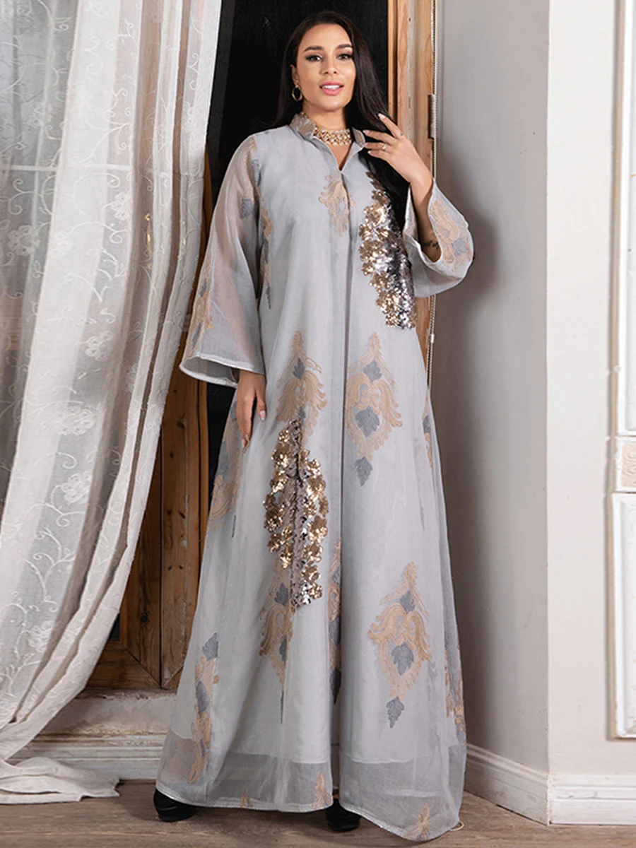 Женское платье с блестками Дубай Abaya Jalabiya, платье из искусственной льна с золотой вышивкой, марокканский кафтан, вечерняя одежда, Арабский м...