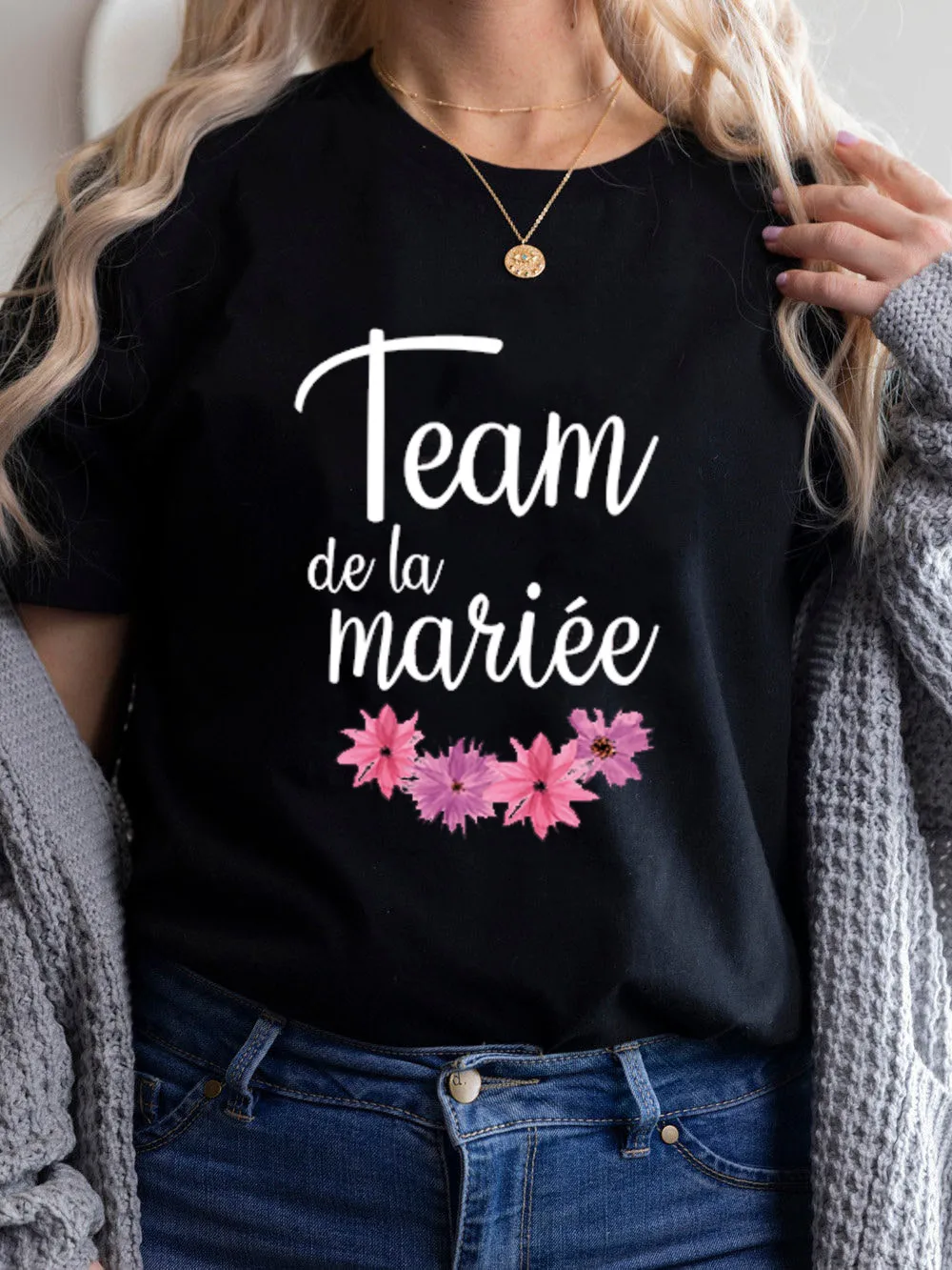 Футболка EVJF с цветочным принтом для подружек невесты Женская французская