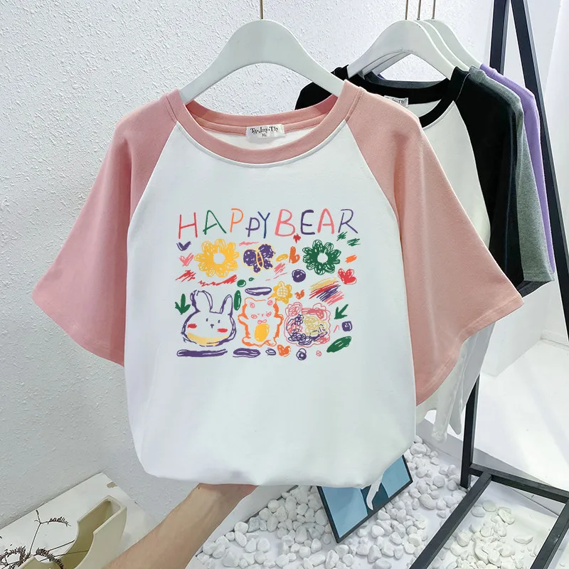 

EBAIHUI Plus Size T Shirt 100% Cotton L-4XL Tshirt Short Sleeve Women Top Summer Patchwork Print Casual O Neck Oversize T Shirts