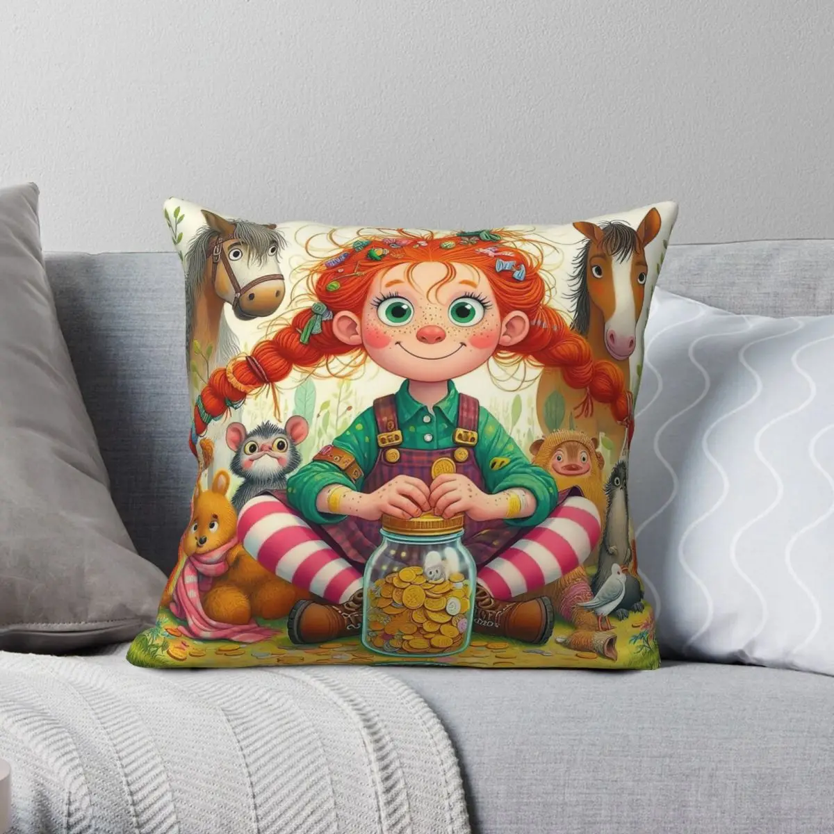 Квадратная наволочка Pippi Langstrumpf Astrid Lindgren из полиэстера и льна