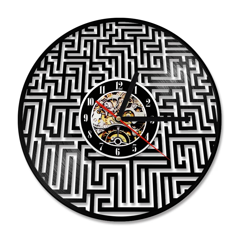 

Настенные часы с абстрактным лабиринтом, Винтажный дизайн, виниловая пластина, для гостиной, мистический лабиринт, резьба по искусству ручн...