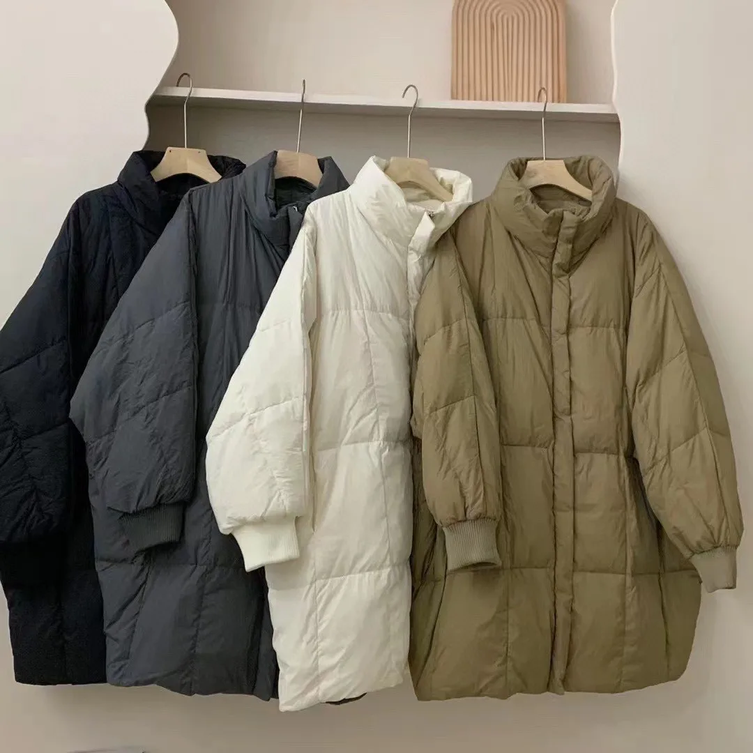 Down Jacket Women White Duck Winter Parkas Mid-length Stand Collar Warm Jackets Coat Khaki Clothes Grey Soft Woman New Outerwear