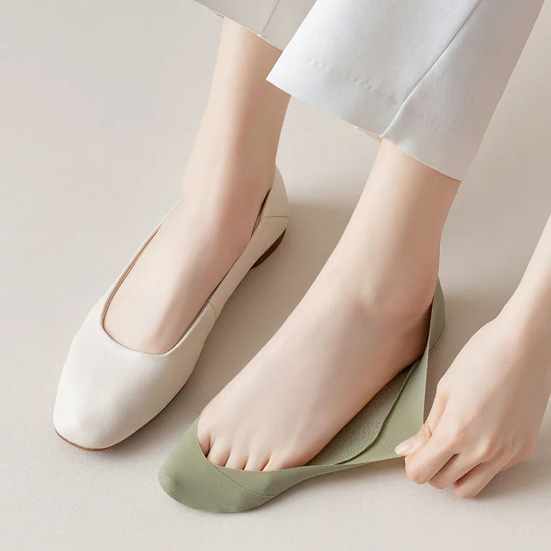 3Pairs Non Slip Socks Women Invisible Breathable Summer Ultra-thin Solid Color Ice Silk Low Cut Boat Sock Slippers Casual Sokken