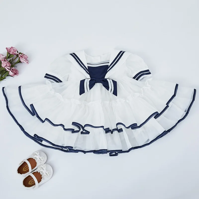 

Children Spanish Boutique Dress Girl Baby Designer Dresses Toddler Girls Navy Style Frocks MG026