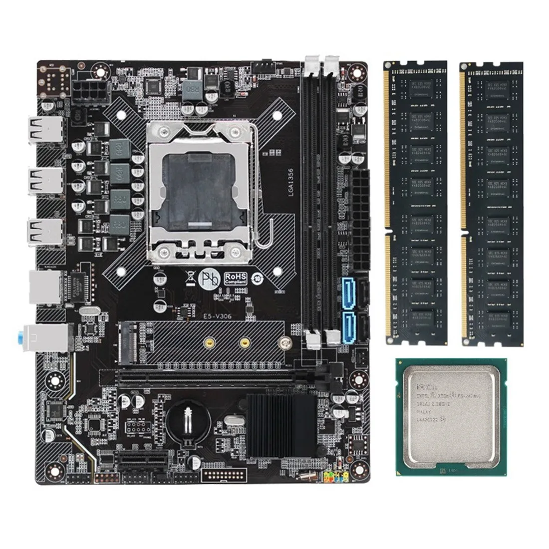 Комплект материнской платы X79 LGA 1356 с процессором Xeon E5 2420 V2 8 Гб (2x4 Гб) DDR3 Ecc Reg Ram Nvme M.2 Sdd Mico-Atx