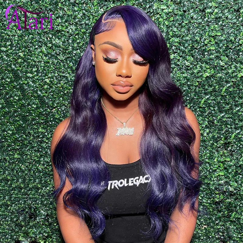 

HD Transparent Lace Front Human Hair Wigs 30 INCH long Dark Purple Body Wave/Straight Lace Frontal Wigs Malaysian Pre Plucked