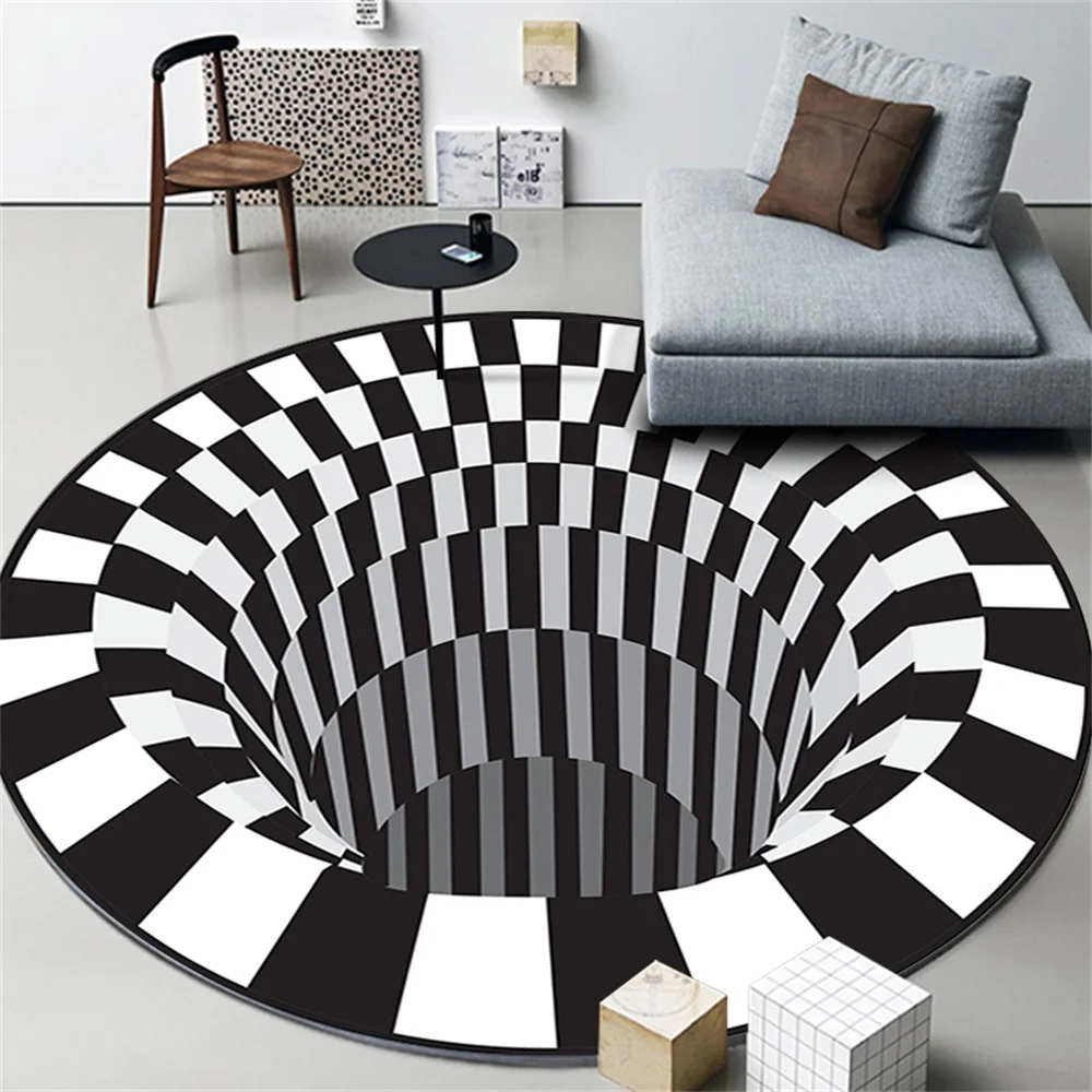 

3D иллюзия круглый ковер черно-белый решетчатый напольный ковер стереоскопическая ловушка для зрения домашний декор Противоскользящий при...