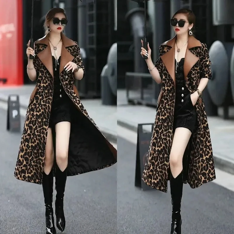Пальто Сетчатое Облегающее с леопардовым принтом длинная свободная элегантная