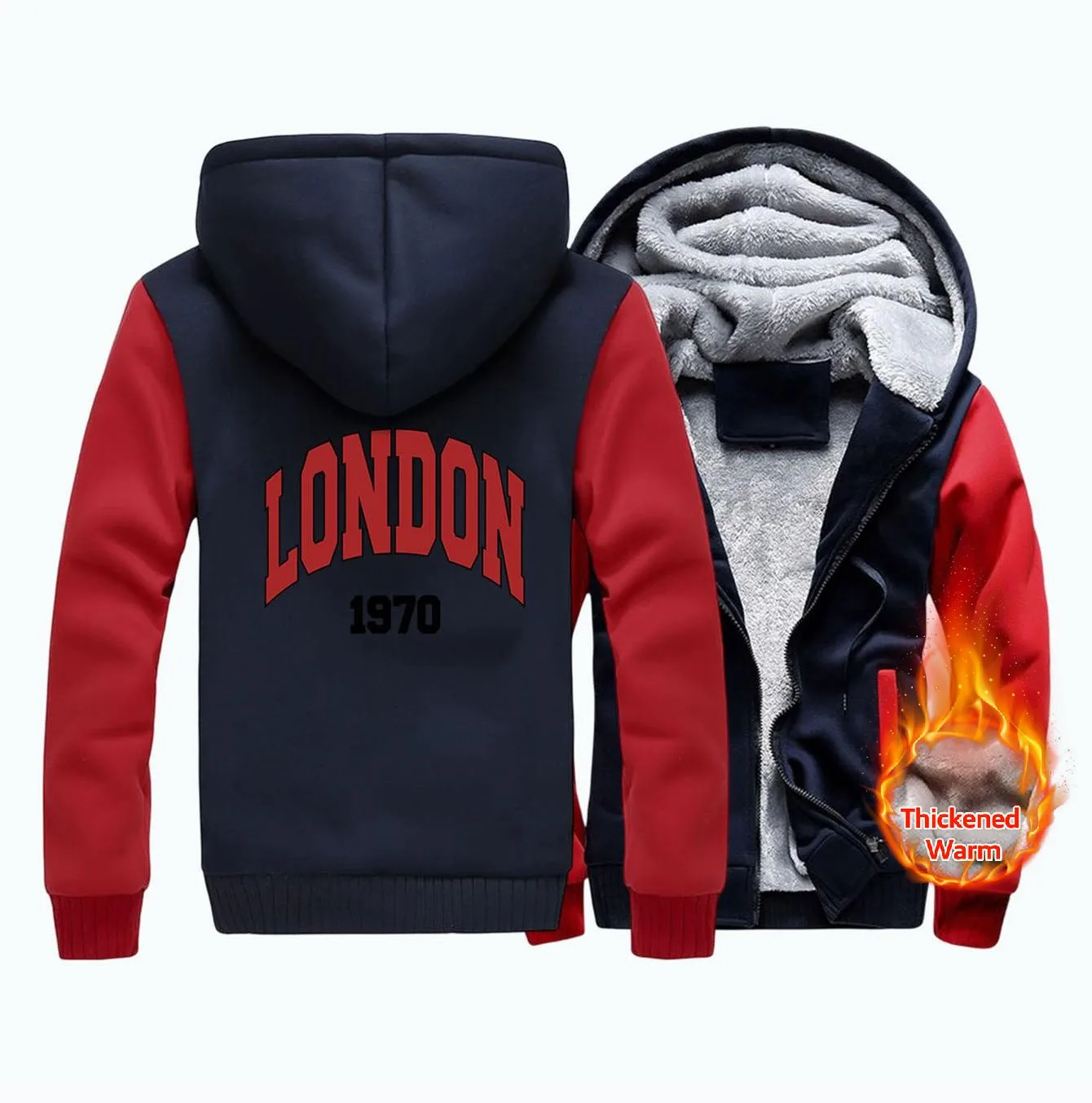 London 1970 Letter Print Man Hoodie Keep Warm ﻿zipper M-XXXXXL Casual Fit Hoody Simple Big Size Sportswear