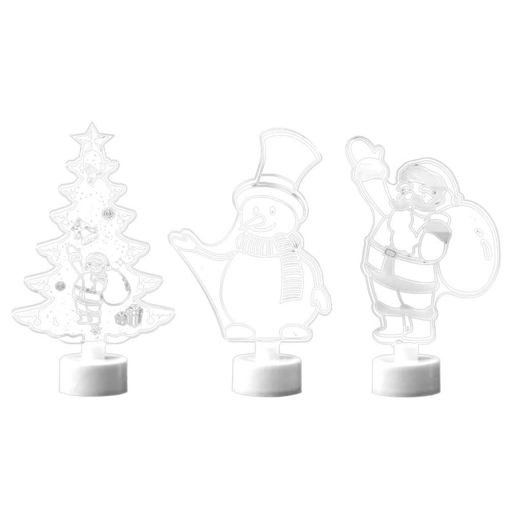 

3 Pcs Christmas LED Acrylic Colorful Changing 3D LED Night Desk Lamp for Living Room Bedroom