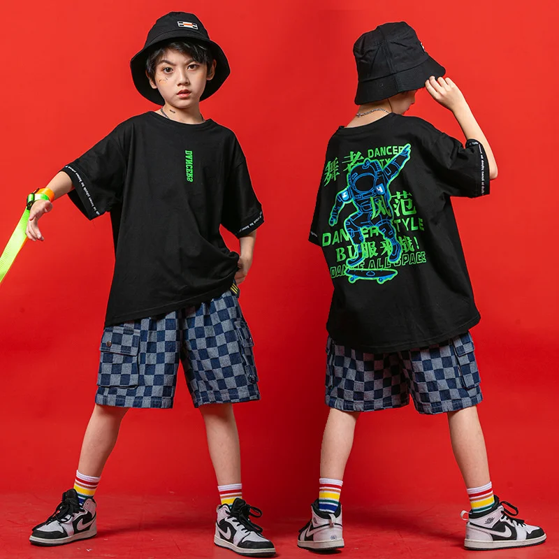 

Children's hip-hop trendy clothes boys' loose summer handsome suit girls' hip-hop short sleeved children's hiphop performance