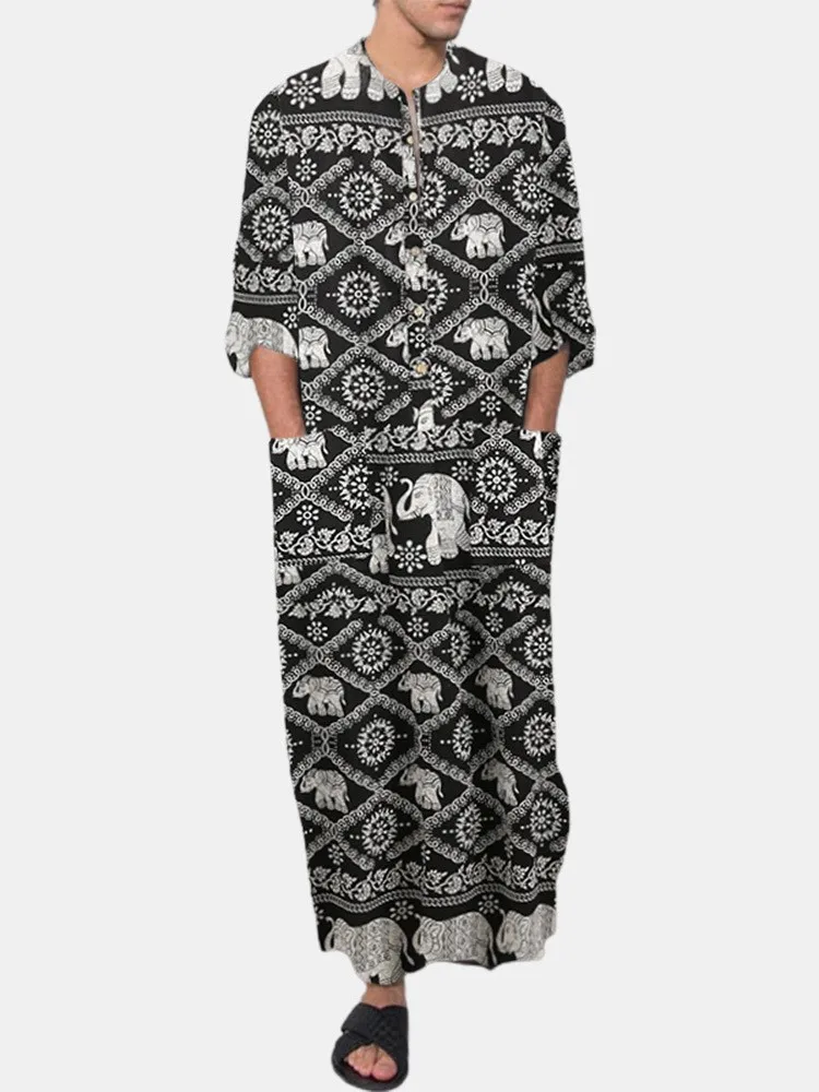 Ramadan Muslim Fashion Men Robe Middle East Arabian Abaya Casual Loose Oracle Ethnic Printing Islamic Clothing New 2022 Oversize