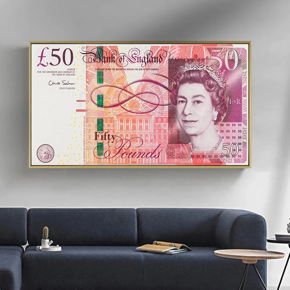 

Fifty Pounds Money Canvas Painting Currency Wall Art Painting Oil Wall Poster and Print Picture for Living Room Home Decoration