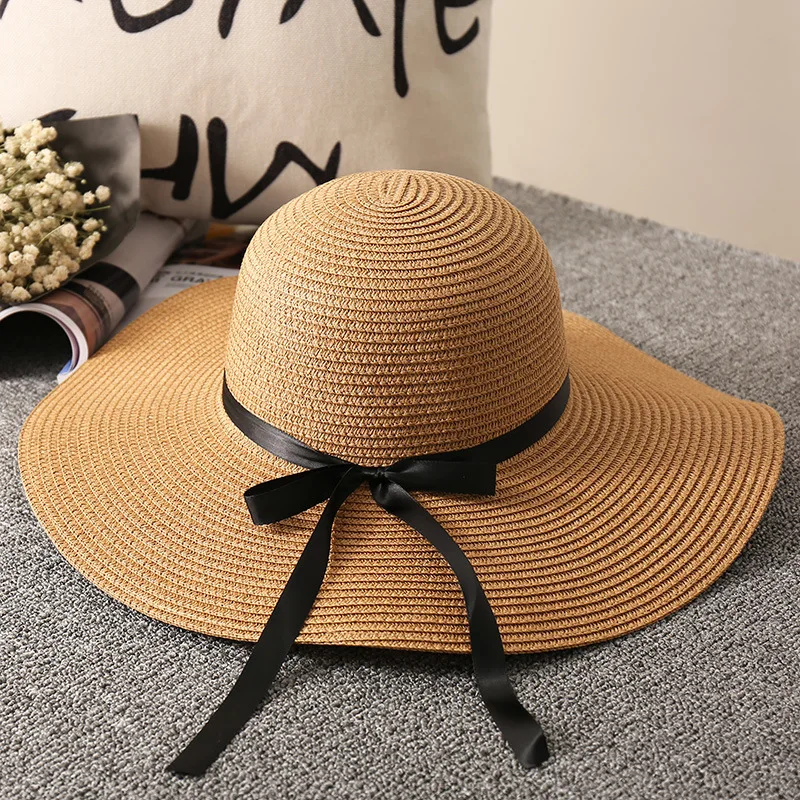 

2022 New Summer Female Sun Hat Bow Ribbon Panama Beach Hats For Women Chapeu Feminino Sombrero Floppy Straw Hat