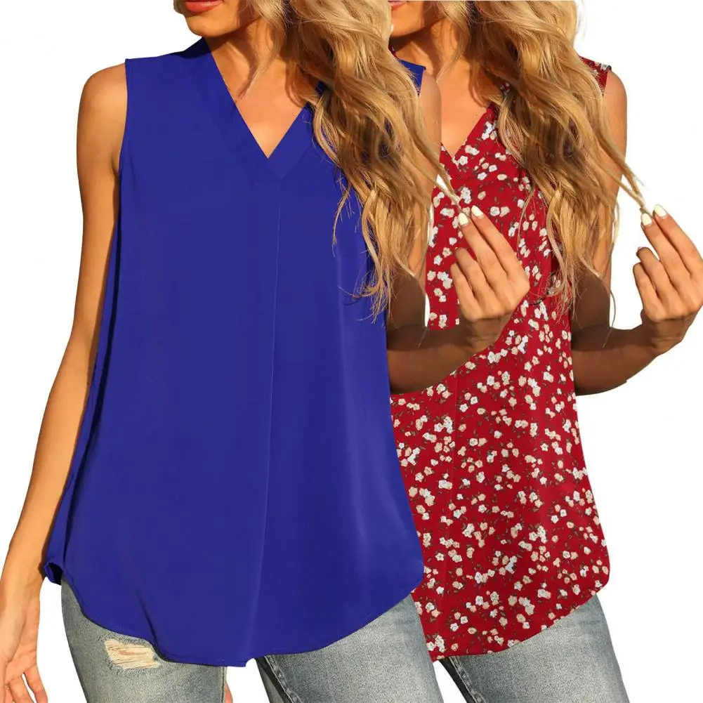 

Women Top 2023 New Summer Floral Printed Bohemian Style V-Neck Sleeveless Female Top Casual Loose Blouse