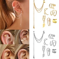 vintage gold leaves clip earrings set women non piercing ear clips girls fashion simple cross ear cuff clip jewelry sets gifts