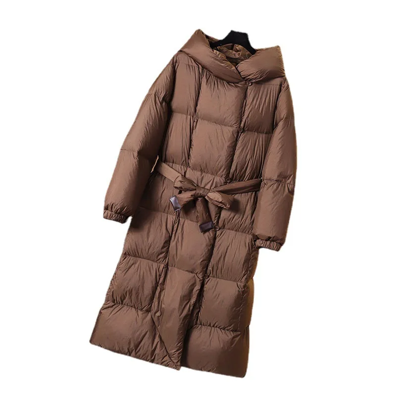 European and American high-end down jacket women's long hooded white duck down loose thickened large size 2022 winter coat