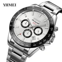 2022 new casual sport chronograph mens watches stainless steel band wristwatch big dial quartz clock with luminous pointers