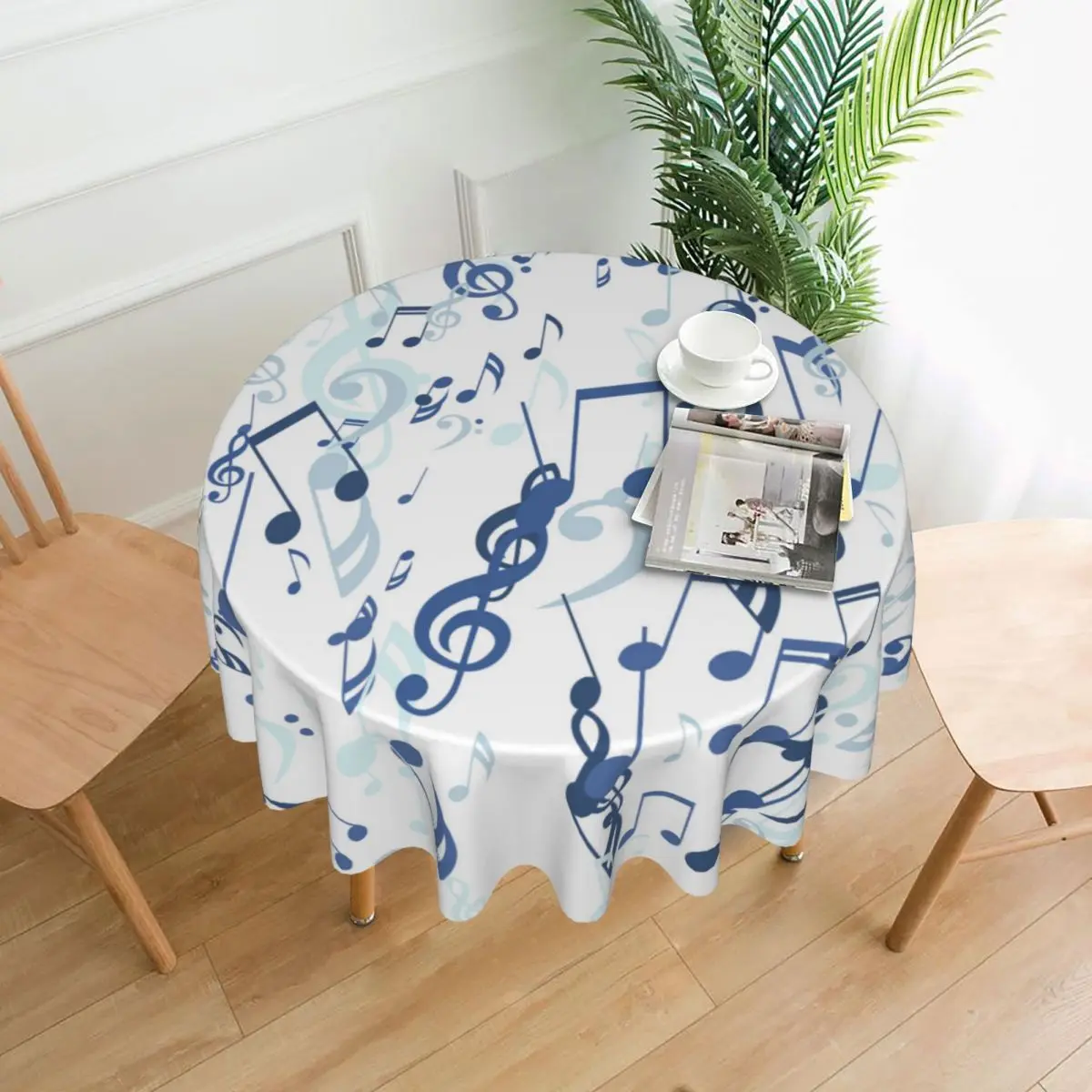 

Abstract Music Notes Bass And Treble Clefs Decorative Tablecloth Thick Round Party Dining Table Cover Tea Table Cloth