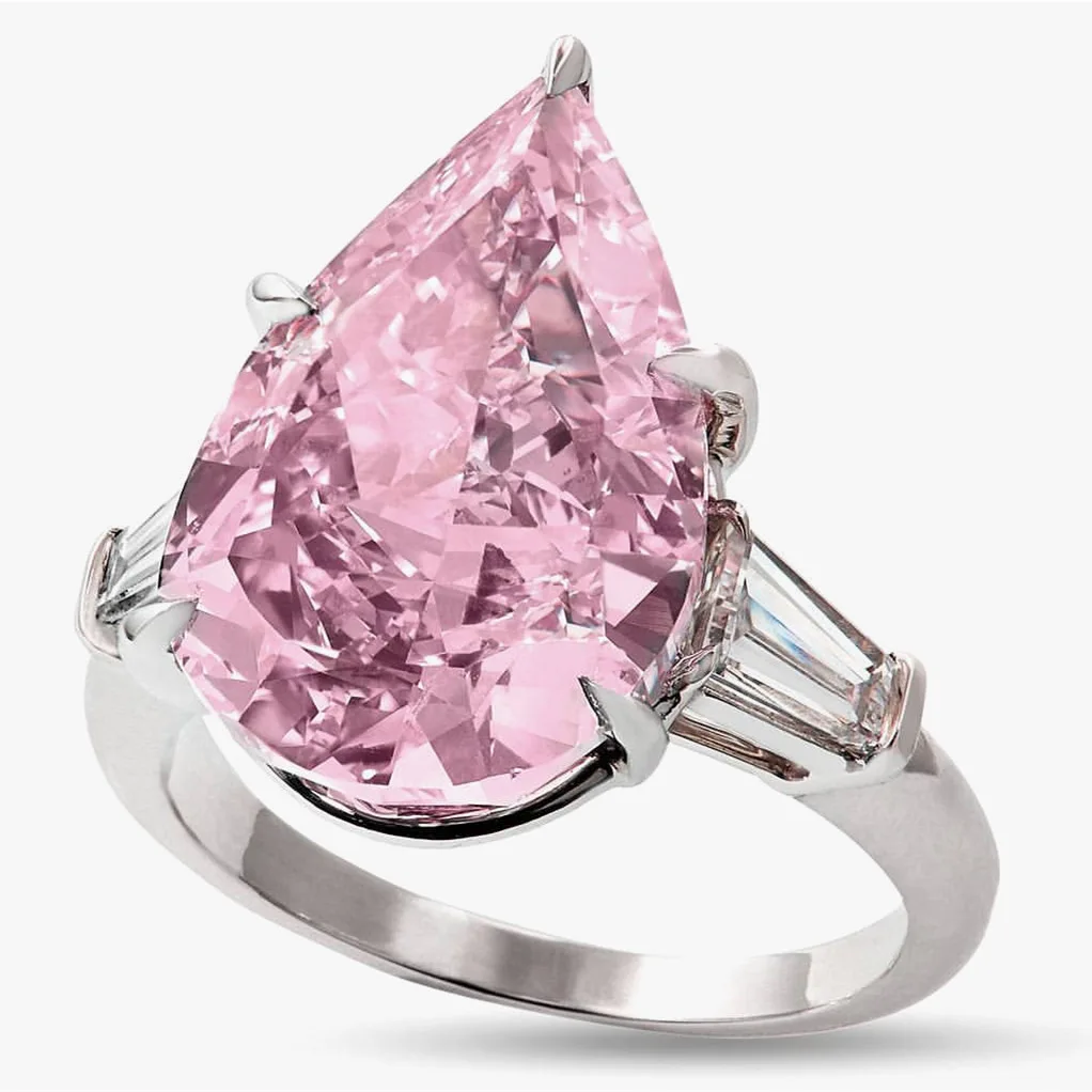 

Morgan Pink Diamond Imported Zircon Ring Synthetic Pink Crystal Water Drop Pear-shaped Engagement Ring For Women