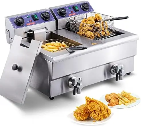 

Deep Fryer, 24L 3000W w/Dual Removable Basket, Stainless Steel Countertop Fryer w/Time Control and Oil Filtration, Deep Fryer f