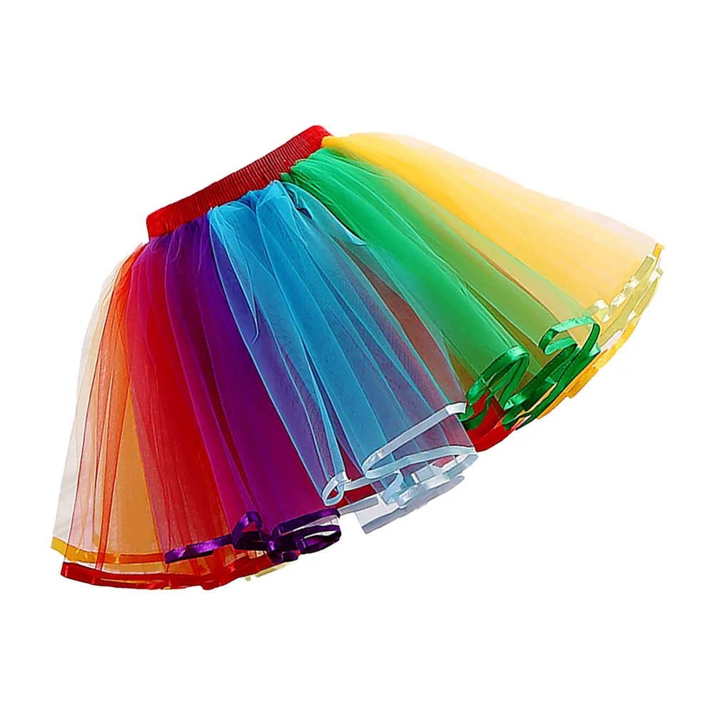 

Rainbow Tutu Skirt Bubble Dress Lovely Performance Gauze Skirt Free Size