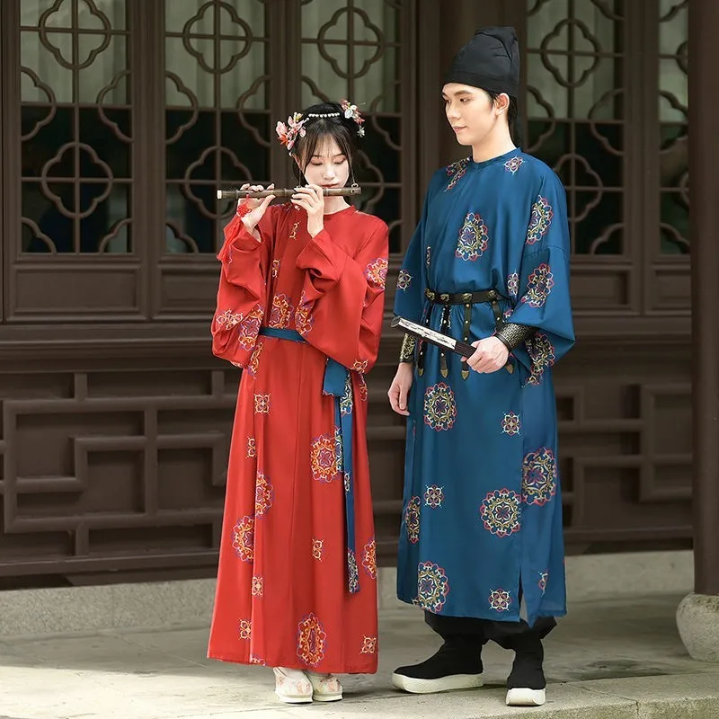 Платье Hanfu с круглым вырезом для пар Красивая зеленая одежда фотоальбом принтом