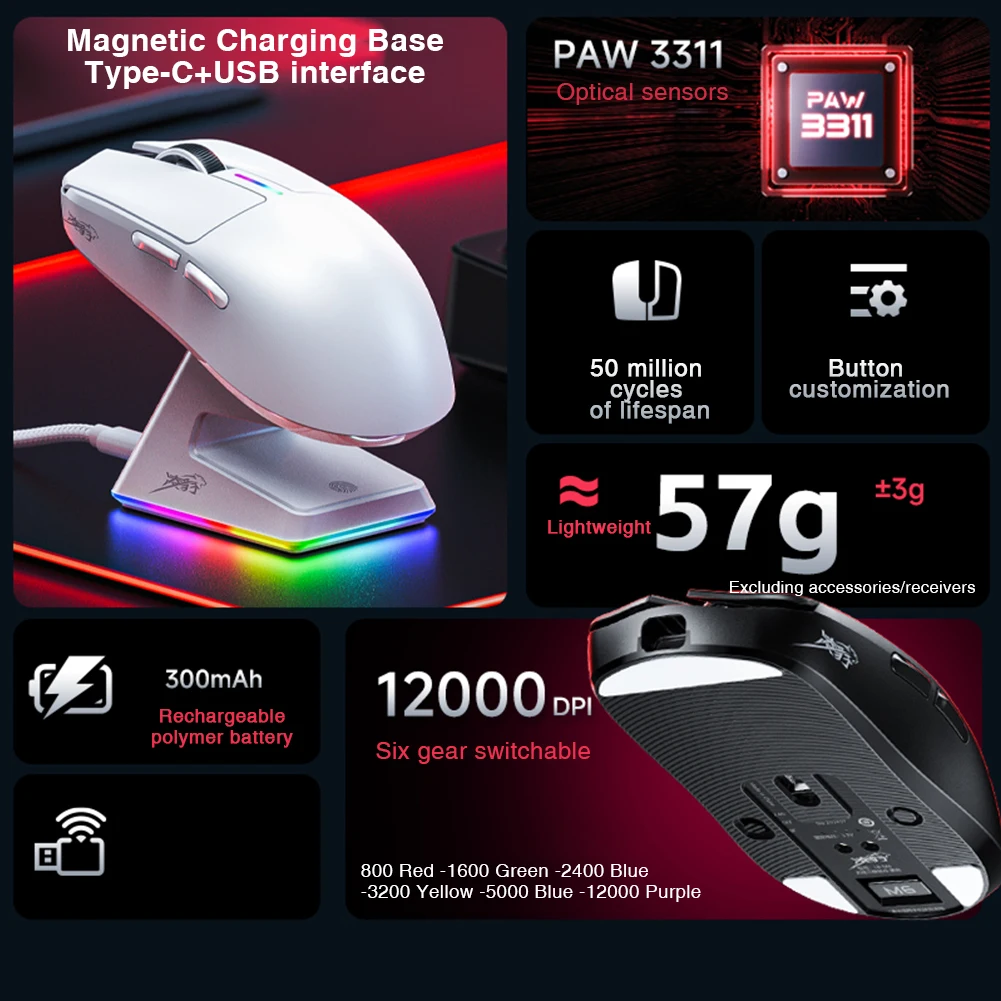 LB-M6 Магнитная игровая мышь Беспроводное трехрежимное соединение Bluetooth