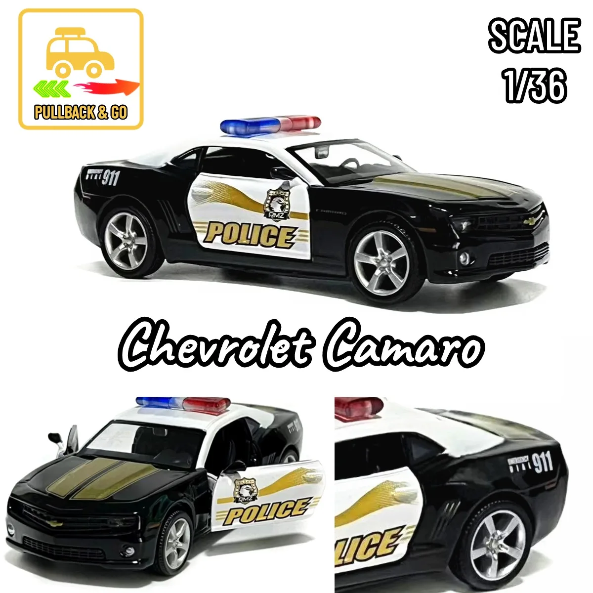 1:36 Chevrolet Camaro Pullback полицейская модель автомобиля Механическая копия Официальная