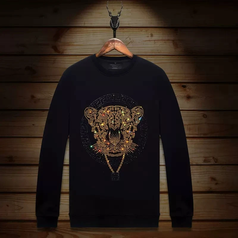 

2022 Cartoon Women Hoodies Leopard Rhinestones Fashion Streetwear Slim Full O Neck Woman Autumn Clothes Pullover Hoodie Femme