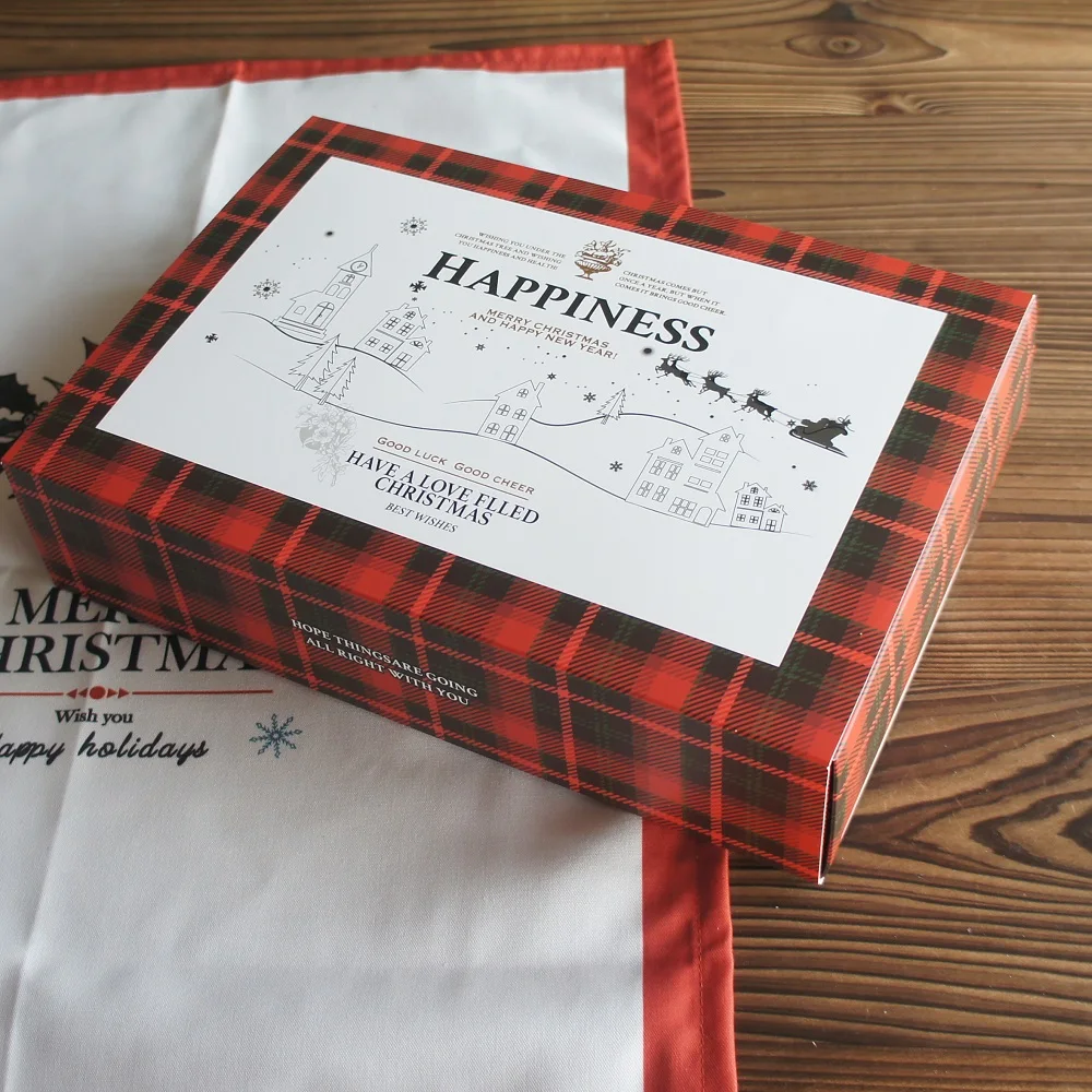 5 шт. Рождественская бумажная коробка в красную и черную клетку 2 размера на выбор