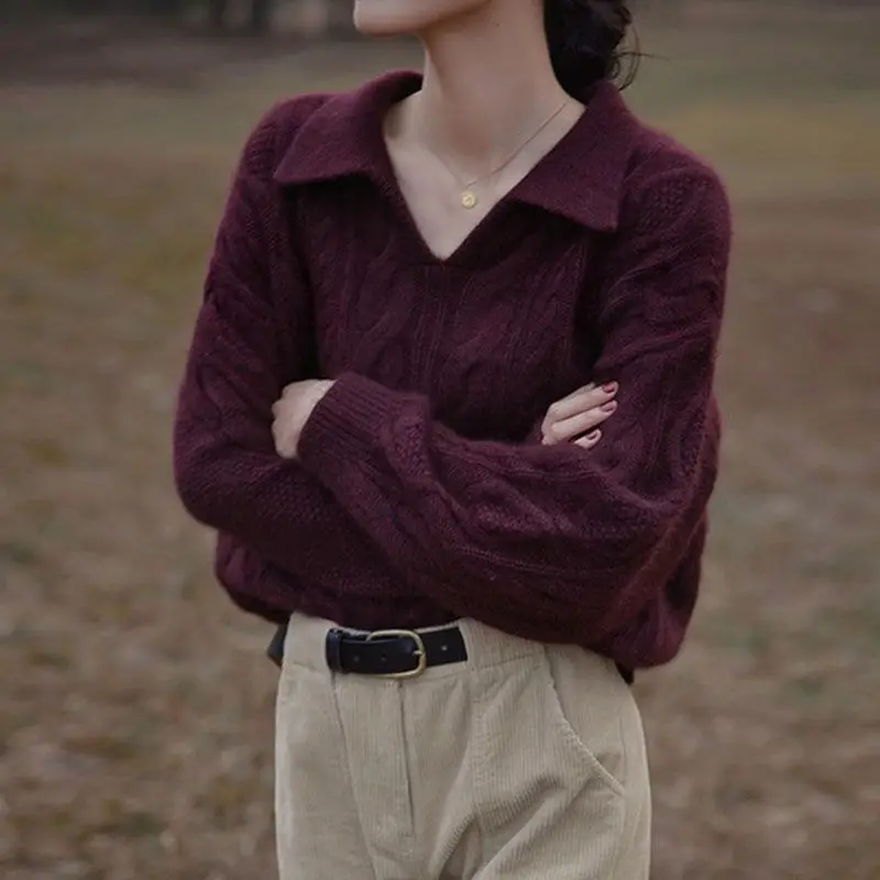 Короткий свитер-поло в стиле ретро женский свободный трикотажный свитер новом