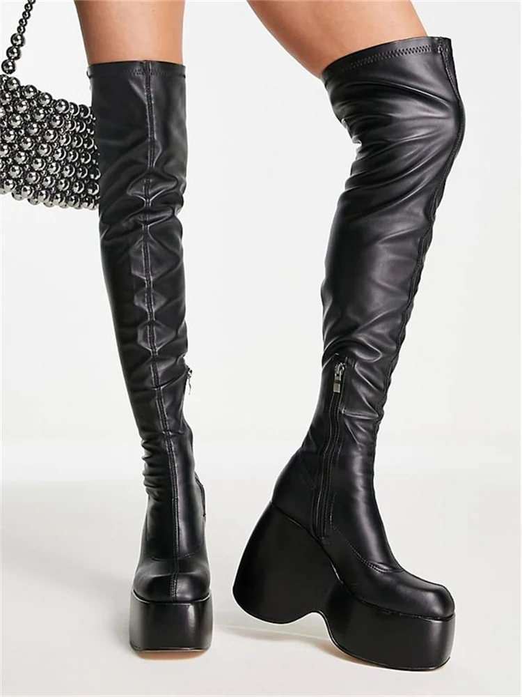 

Platform Women Boots 2023 Winter Street Style High Heels Wedge Heel Over The Knee Gothic Elastic Boots 43 Size Dropshopping